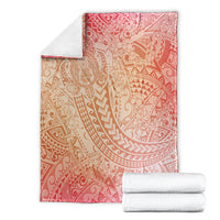 Hawaiian Turtles and Leis Blanket Tribal Kakau Pattern Peach Fuzz Color