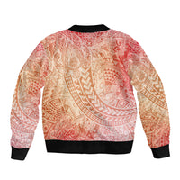 Hawaiian Turtles and Leis Bomber Jacket Tribal Kakau Pattern Peach Fuzz Color