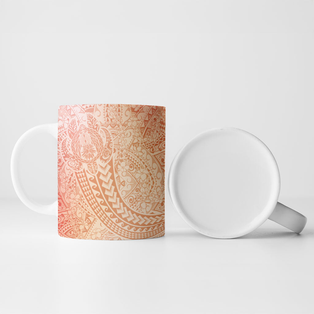 Hawaiian Turtles and Leis Ceramic Mug Tribal Kakau Pattern Peach Fuzz Color