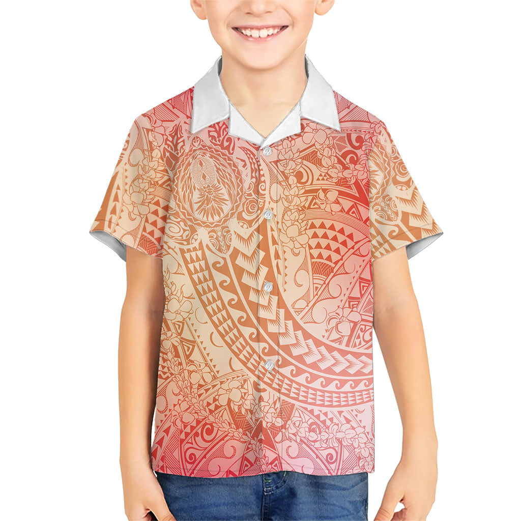 Hawaiian Turtles and Leis Family Matching Off Shoulder Maxi Dress and Hawaiian Shirt Tribal Kakau Pattern Peach Fuzz Color
