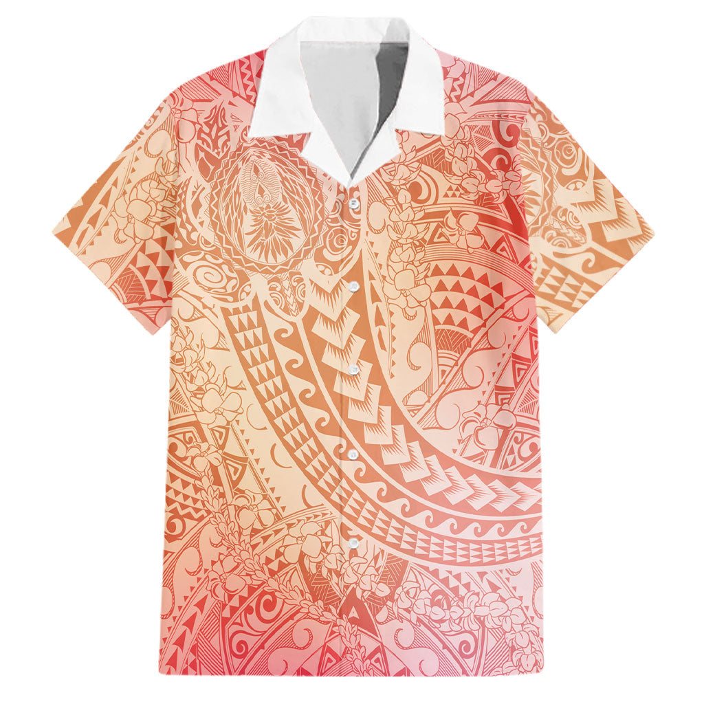 Hawaiian Turtles and Leis Family Matching Puletasi and Hawaiian Shirt Tribal Kakau Pattern Peach Fuzz Color