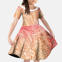 Hawaiian Turtles and Leis Family Matching Summer Maxi Dress and Hawaiian Shirt Tribal Kakau Pattern Peach Fuzz Color