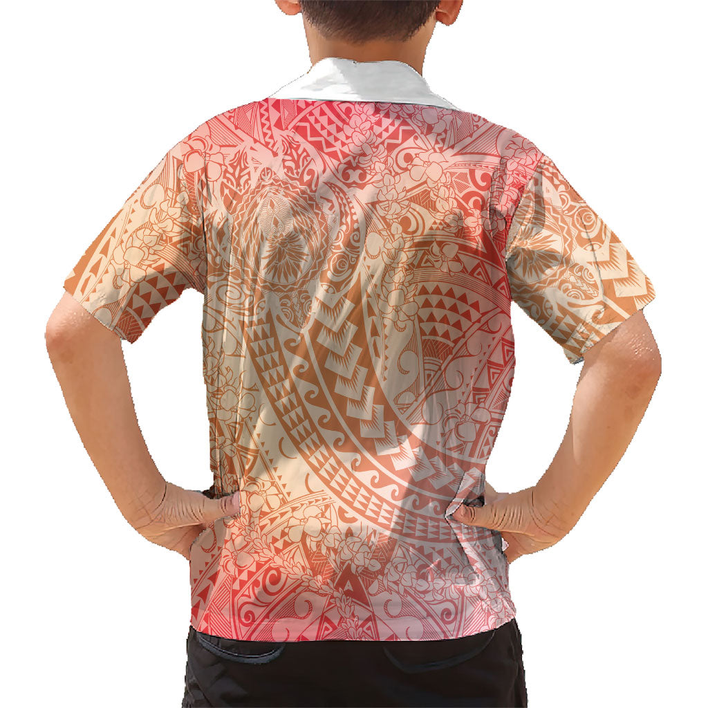 Hawaiian Turtles and Leis Family Matching Tank Maxi Dress and Hawaiian Shirt Tribal Kakau Pattern Peach Fuzz Color
