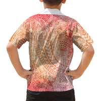 Hawaiian Turtles and Leis Family Matching Tank Maxi Dress and Hawaiian Shirt Tribal Kakau Pattern Peach Fuzz Color