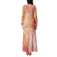 Hawaiian Turtles and Leis Family Matching Tank Maxi Dress and Hawaiian Shirt Tribal Kakau Pattern Peach Fuzz Color