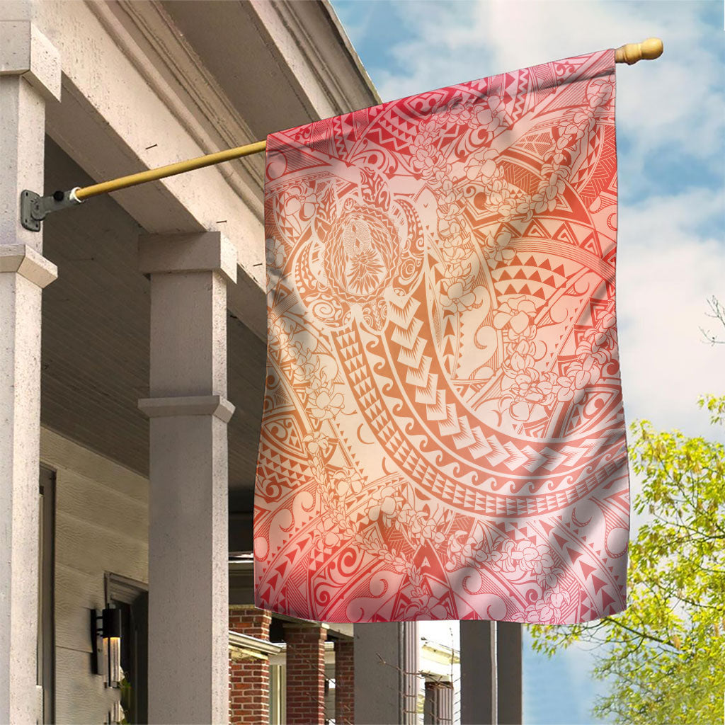 Hawaiian Turtles and Leis Garden Flag Tribal Kakau Pattern Peach Fuzz Color
