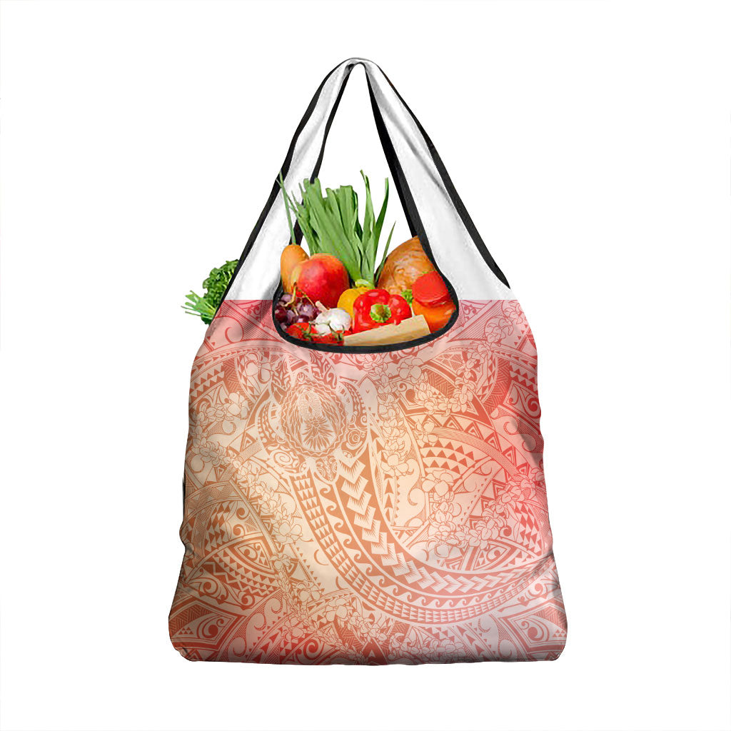 Hawaiian Turtles and Leis Grocery Bag Tribal Kakau Pattern Peach Fuzz Color