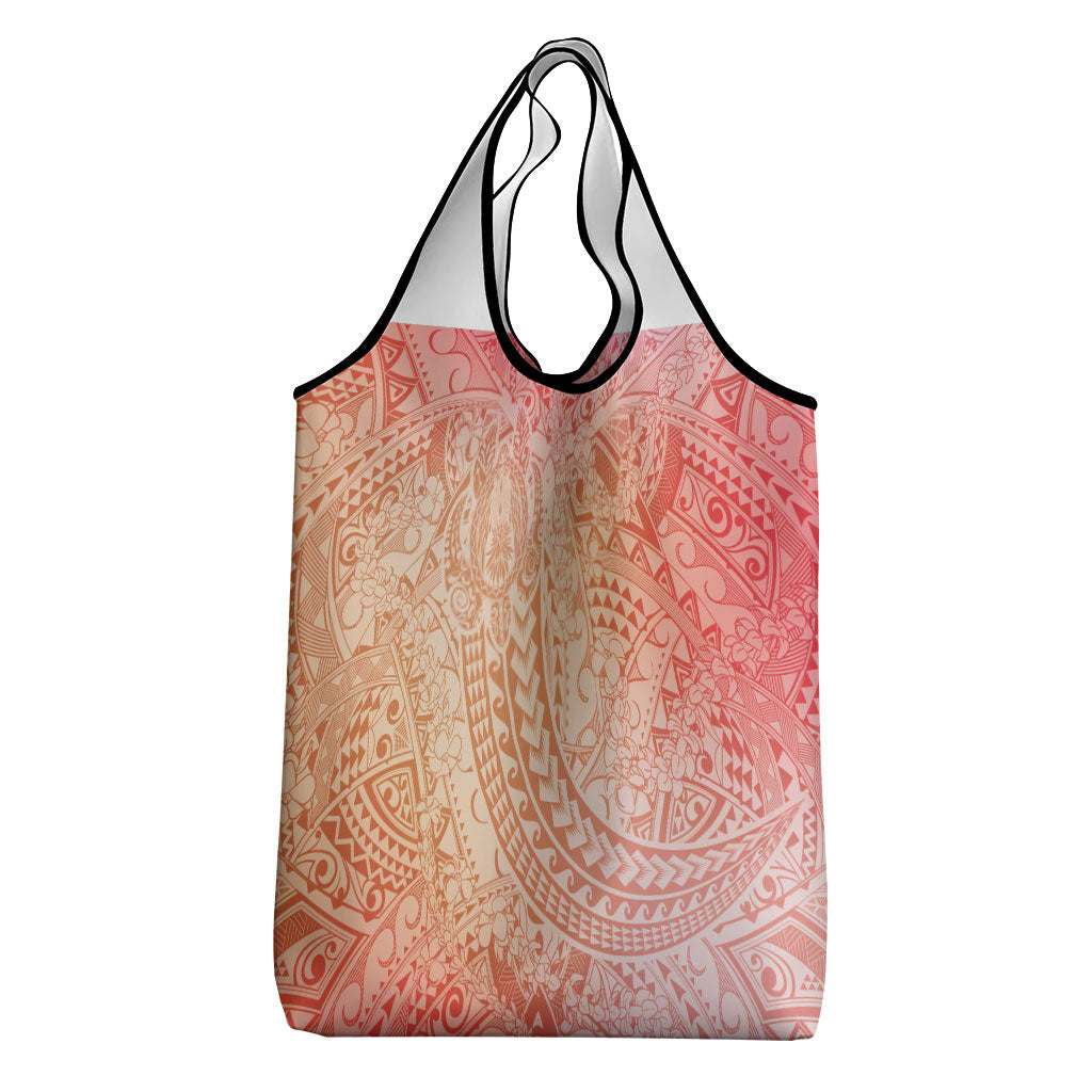 Hawaiian Turtles and Leis Grocery Bag Tribal Kakau Pattern Peach Fuzz Color