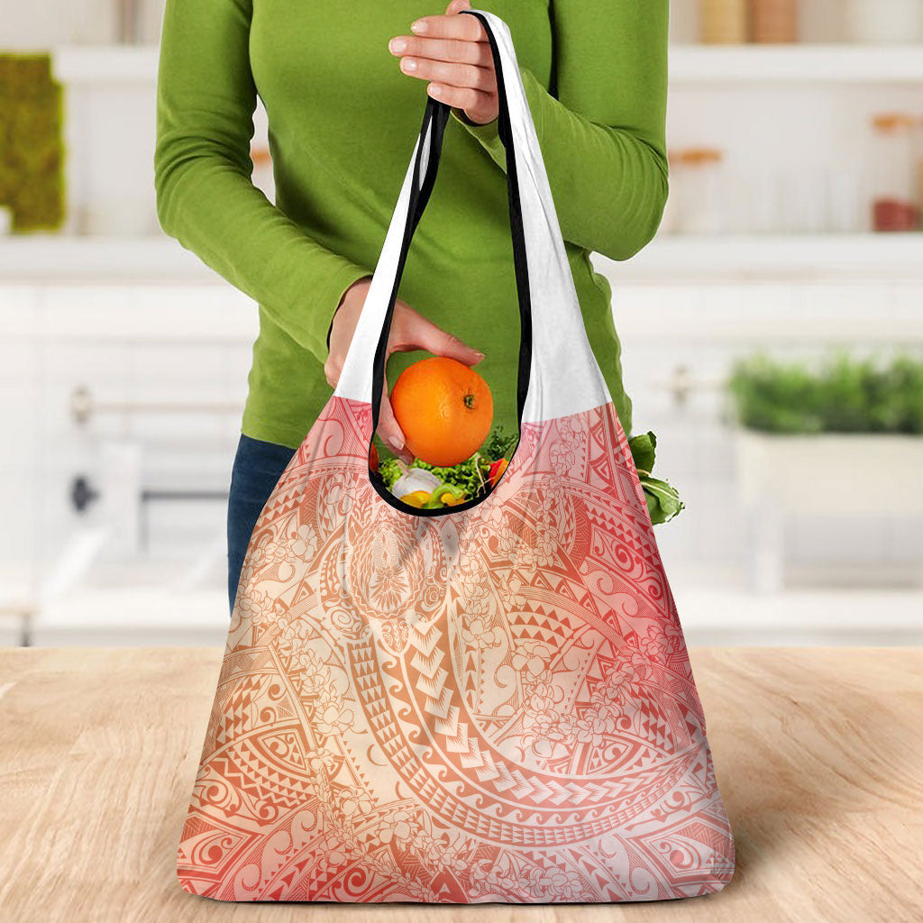 Hawaiian Turtles and Leis Grocery Bag Tribal Kakau Pattern Peach Fuzz Color