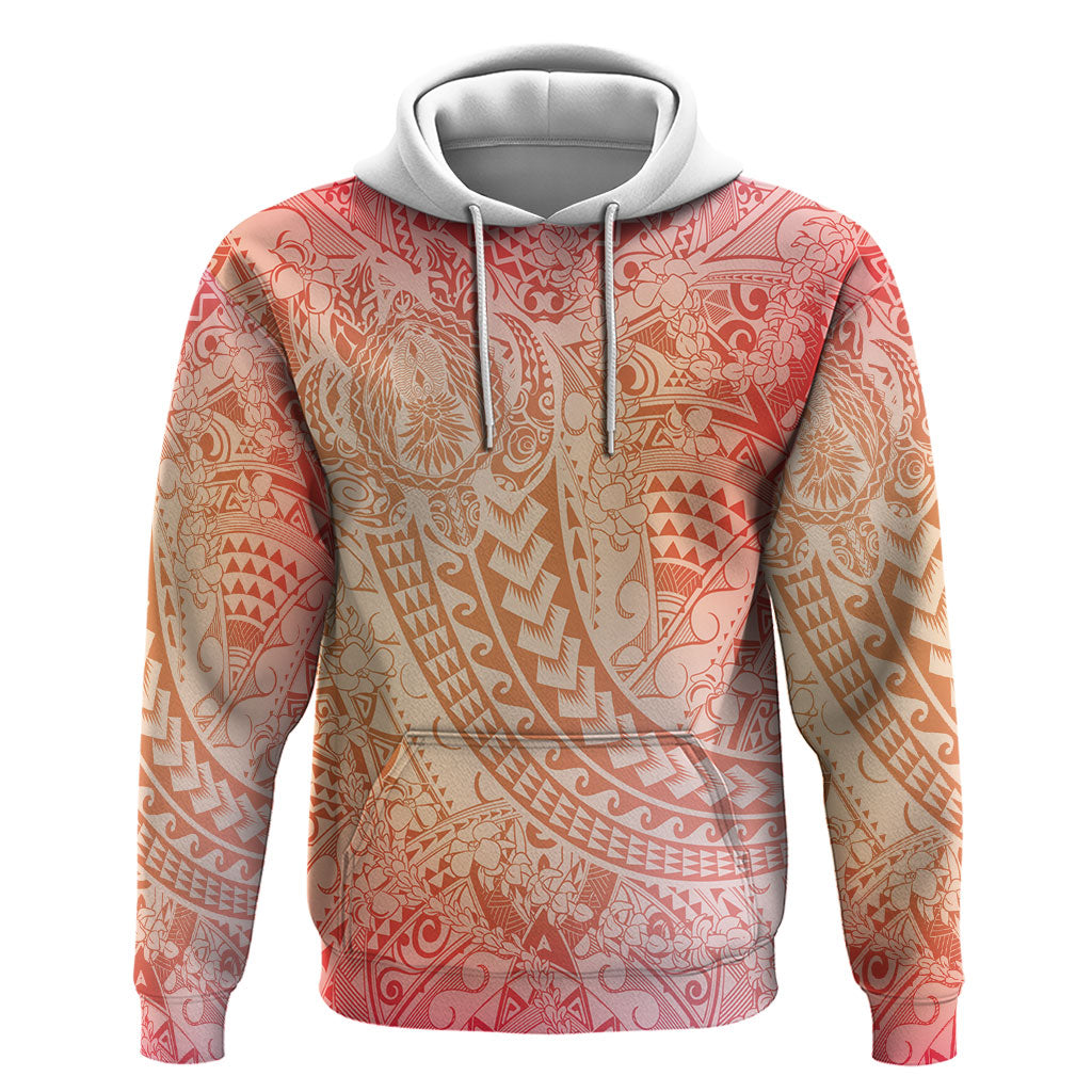 Hawaiian Turtles and Leis Hoodie Tribal Kakau Pattern Peach Fuzz Color