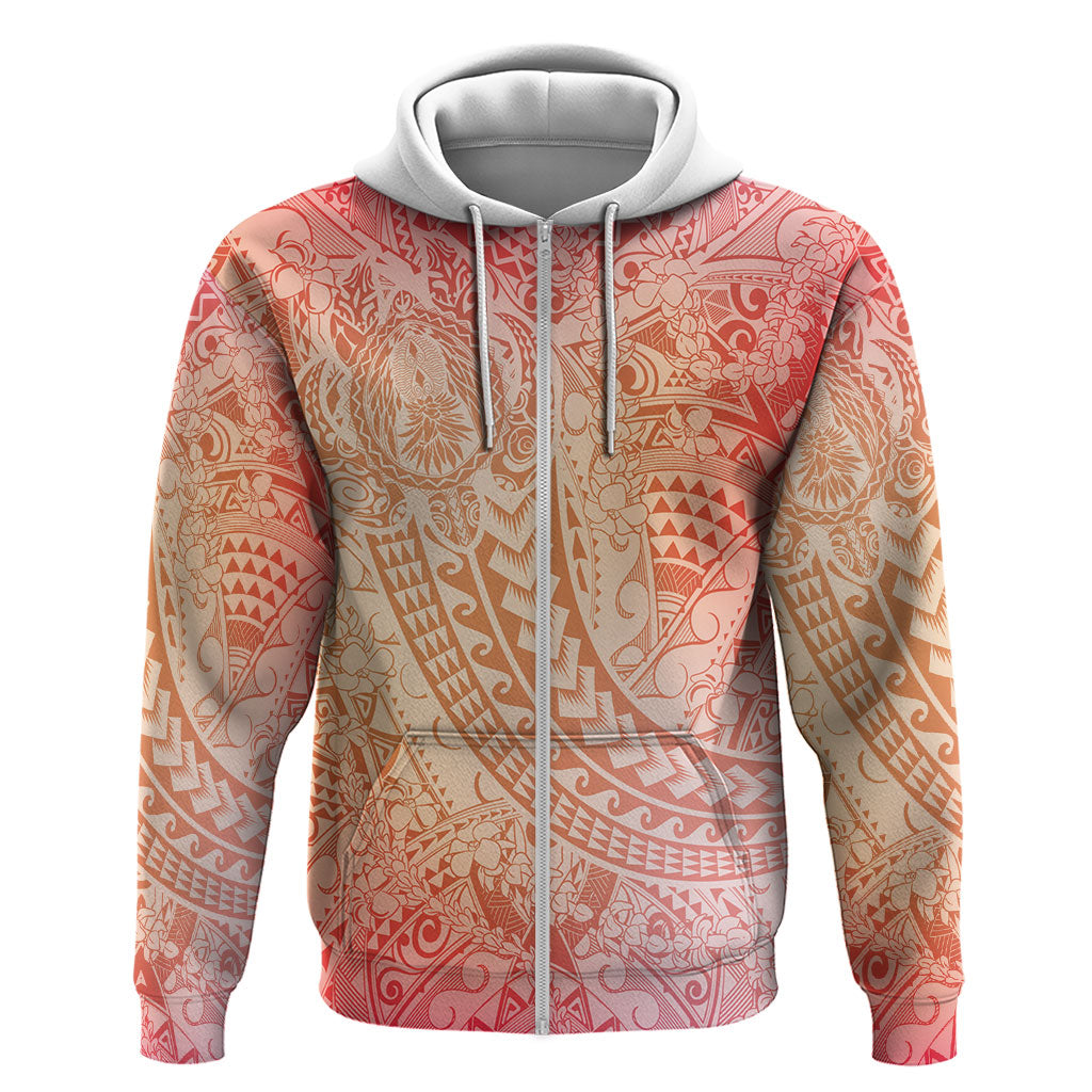 Hawaiian Turtles and Leis Hoodie Tribal Kakau Pattern Peach Fuzz Color
