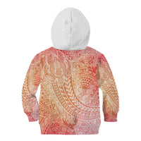 Hawaiian Turtles and Leis Kid Hoodie Tribal Kakau Pattern Peach Fuzz Color