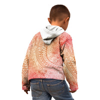 Hawaiian Turtles and Leis Kid Hoodie Tribal Kakau Pattern Peach Fuzz Color