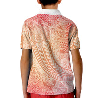 Hawaiian Turtles and Leis Kid Polo Shirt Tribal Kakau Pattern Peach Fuzz Color