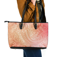 Hawaiian Turtles and Leis Leather Tote Bag Tribal Kakau Pattern Peach Fuzz Color
