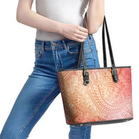 Hawaiian Turtles and Leis Leather Tote Bag Tribal Kakau Pattern Peach Fuzz Color