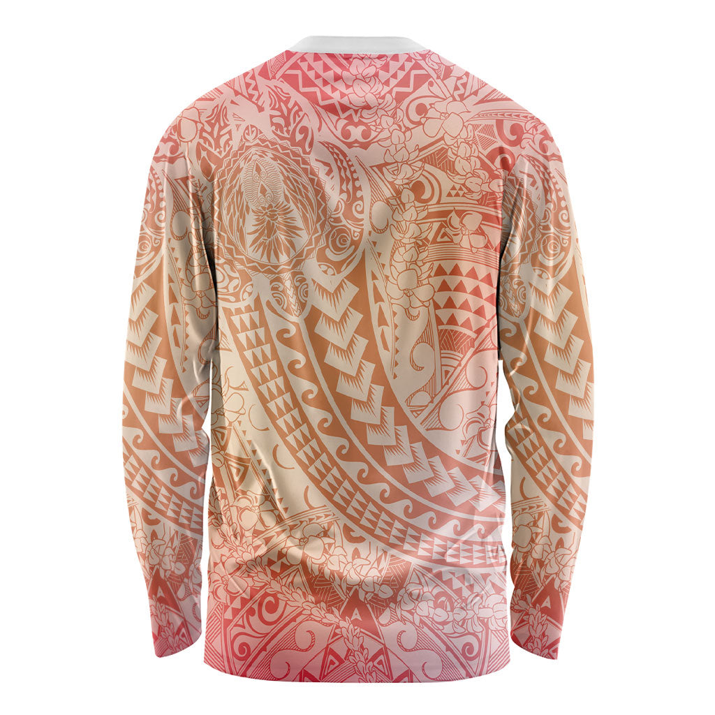 Hawaiian Turtles and Leis Long Sleeve Shirt Tribal Kakau Pattern Peach Fuzz Color