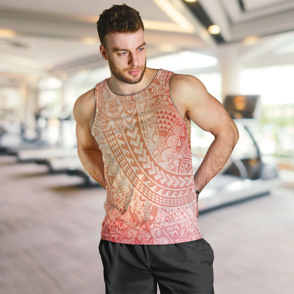 Hawaiian Turtles and Leis Men Tank Top Tribal Kakau Pattern Peach Fuzz Color