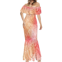 Hawaiian Turtles and Leis Mermaid Dress Tribal Kakau Pattern Peach Fuzz Color