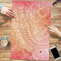 Hawaiian Turtles and Leis Puzzle Tribal Kakau Pattern Peach Fuzz Color