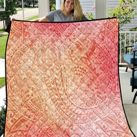 Hawaiian Turtles and Leis Quilt Tribal Kakau Pattern Peach Fuzz Color