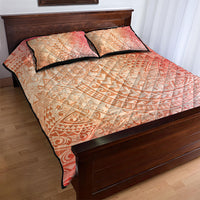 Hawaiian Turtles and Leis Quilt Bed Set Tribal Kakau Pattern Peach Fuzz Color