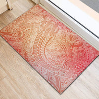 Hawaiian Turtles and Leis Rubber Doormat Tribal Kakau Pattern Peach Fuzz Color