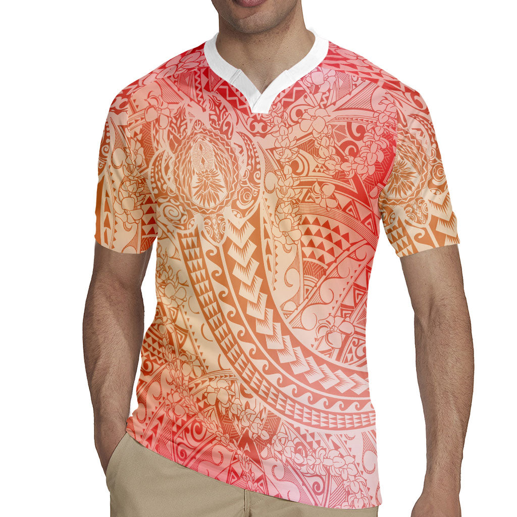 Hawaiian Turtles and Leis Rugby Jersey Tribal Kakau Pattern Peach Fuzz Color