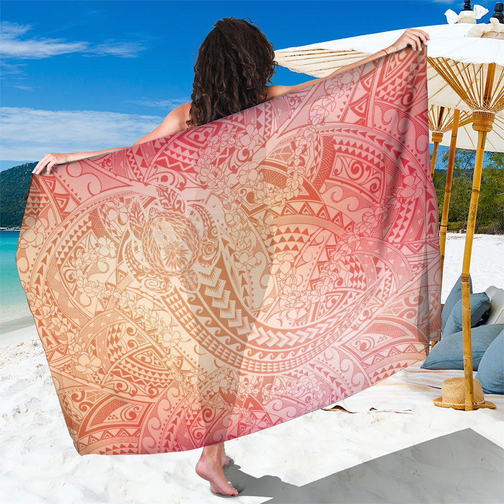 Hawaiian Turtles and Leis Sarong Tribal Kakau Pattern Peach Fuzz Color