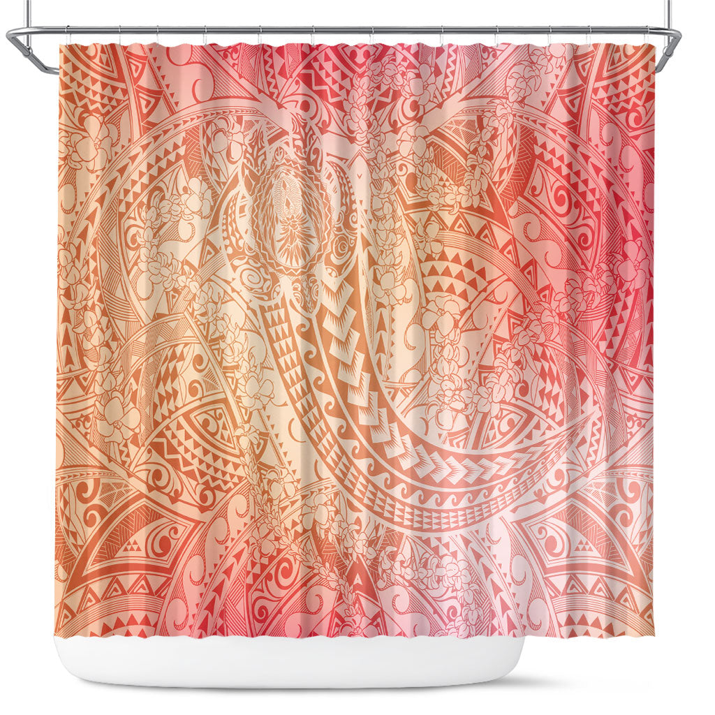 Hawaiian Turtles and Leis Shower Curtain Tribal Kakau Pattern Peach Fuzz Color LT03 Peach Fuzz - Polynesian Pride