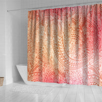 Hawaiian Turtles and Leis Shower Curtain Tribal Kakau Pattern Peach Fuzz Color