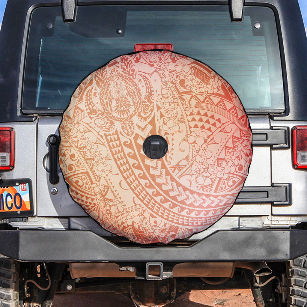 Hawaiian Turtles and Leis Spare Tire Cover Tribal Kakau Pattern Peach Fuzz Color