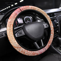 Hawaiian Turtles and Leis Steering Wheel Cover Tribal Kakau Pattern Peach Fuzz Color