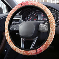 Hawaiian Turtles and Leis Steering Wheel Cover Tribal Kakau Pattern Peach Fuzz Color
