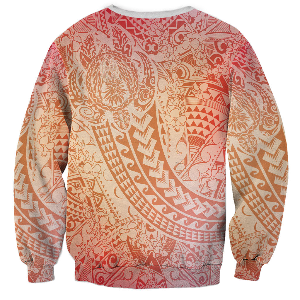 Hawaiian Turtles and Leis Sweatshirt Tribal Kakau Pattern Peach Fuzz Color