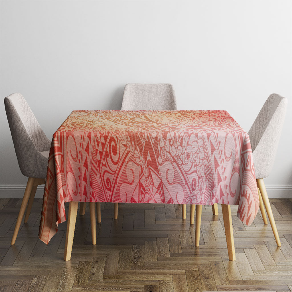 Hawaiian Turtles and Leis Tablecloth Tribal Kakau Pattern Peach Fuzz Color
