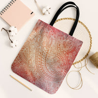 Hawaiian Turtles and Leis Tote Bag Tribal Kakau Pattern Peach Fuzz Color