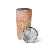 Hawaiian Turtles and Leis Tumbler Cup Tribal Kakau Pattern Peach Fuzz Color