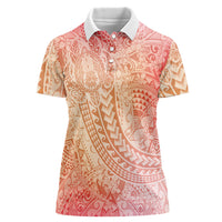 Hawaiian Turtles and Leis Women Polo Shirt Tribal Kakau Pattern Peach Fuzz Color