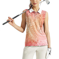 Hawaiian Turtles and Leis Women Sleeveless Polo Shirt Tribal Kakau Pattern Peach Fuzz Color