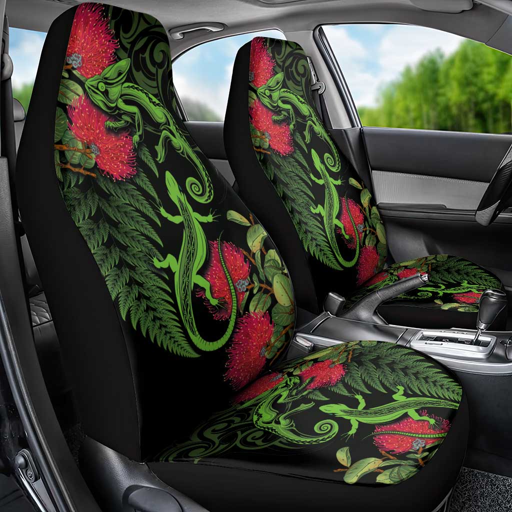 New Zealand Chameleon and Gecko Car Seat Cover Maori Silver Fern and Pohutukawa Decoration