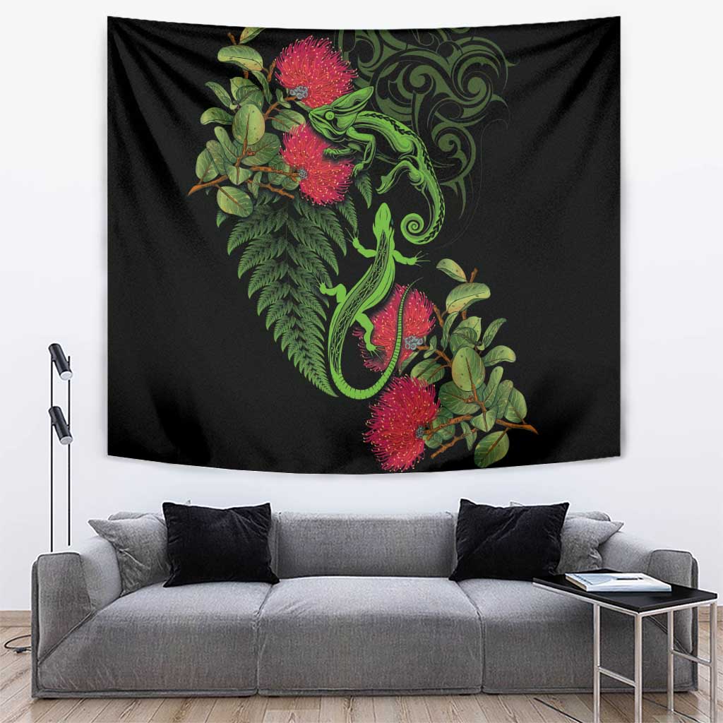 New Zealand Chameleon and Gecko Tapestry Maori Silver Fern and Pohutukawa Decoration LT03 Green - Polynesian Pride