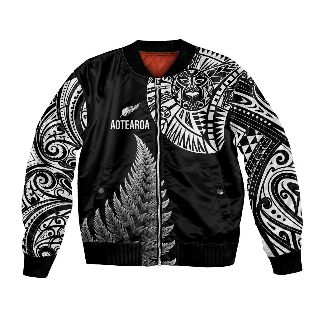 Personalised New Zealand Maori Art Tattoo and Silver Fern Bomber Jacket LT03 Unisex Black - Polynesian Pride