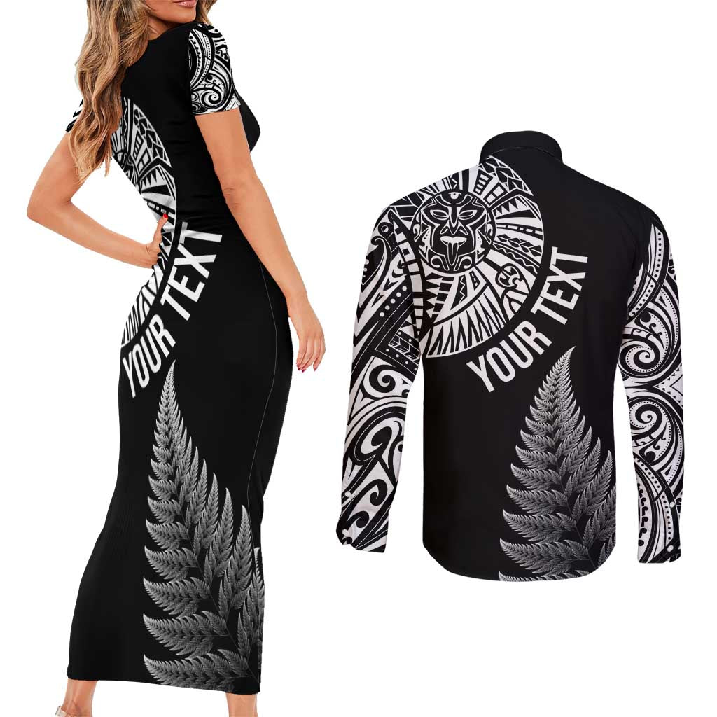 Personalised New Zealand Maori Art Tattoo and Silver Fern Couples Matching Short Sleeve Bodycon Dress and Long Sleeve Button Shirt