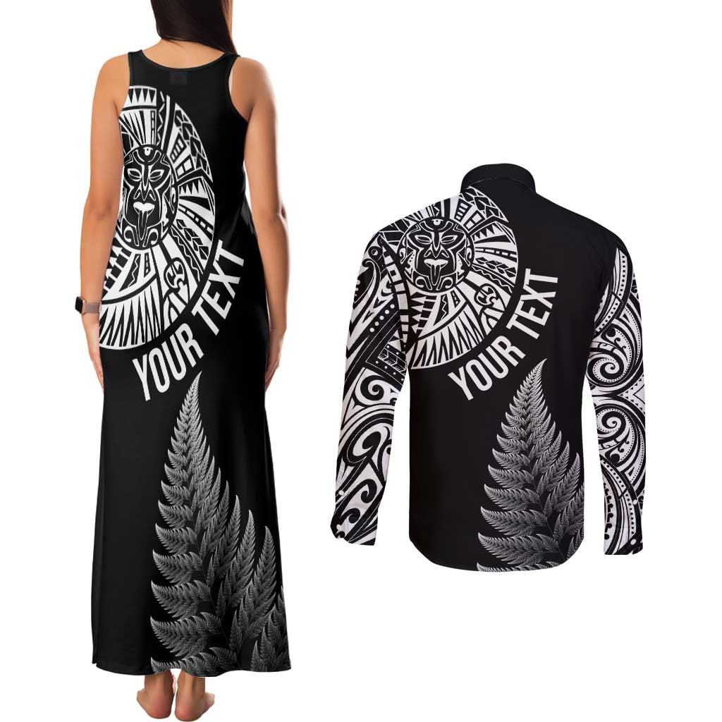 Personalised New Zealand Maori Art Tattoo and Silver Fern Couples Matching Tank Maxi Dress and Long Sleeve Button Shirt