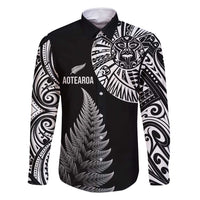 Personalised New Zealand Maori Art Tattoo and Silver Fern Family Matching Mermaid Dress and Hawaiian Shirt LT03 Dad's Shirt - Long Sleeve Black - Polynesian Pride