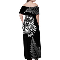 Personalised New Zealand Maori Art Tattoo and Silver Fern Family Matching Off Shoulder Maxi Dress and Hawaiian Shirt