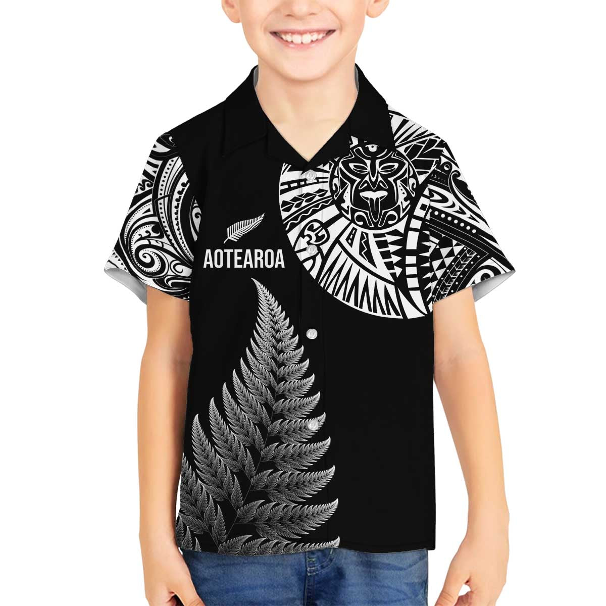 Personalised New Zealand Maori Art Tattoo and Silver Fern Family Matching Puletasi and Hawaiian Shirt