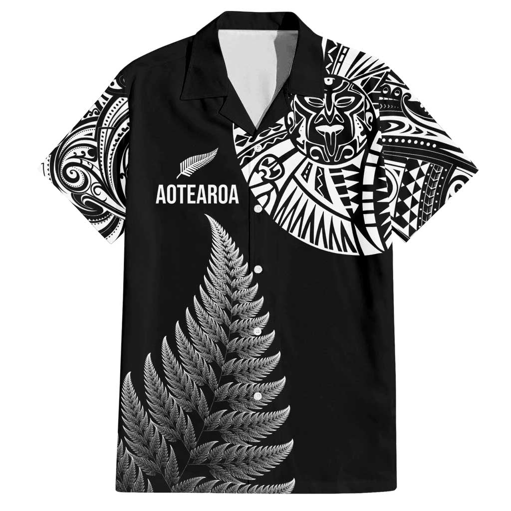 Personalised New Zealand Maori Art Tattoo and Silver Fern Family Matching Tank Maxi Dress and Hawaiian Shirt LT03 Dad's Shirt - Short Sleeve Black - Polynesian Pride