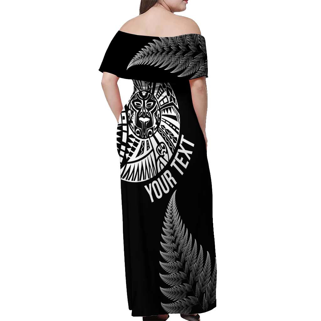 Personalised New Zealand Maori Art Tattoo and Silver Fern Off Shoulder Maxi Dress